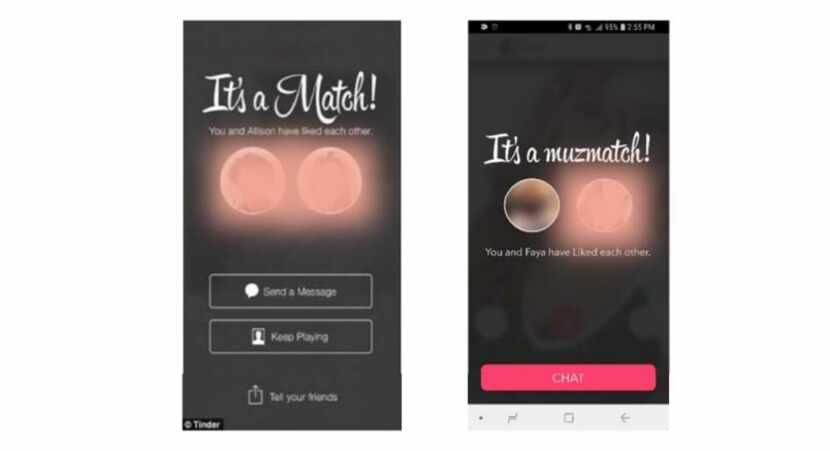 Screenshots provided by Match Group in its U.S. lawsuit alleging that Muzmatch copied its...