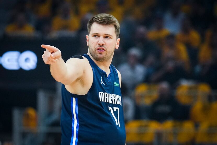 Dallas Mavericks guard Luka Doncic celebrates a basket during the first quarter in Game 2 of...