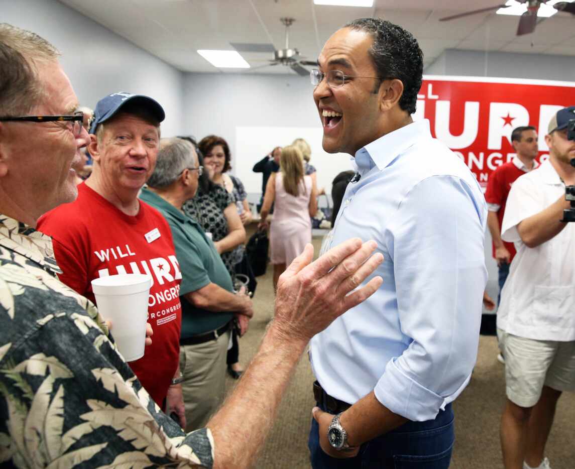 U.S. Congressman Will Hurd greets supporters at his northside headquarters on August 4,...