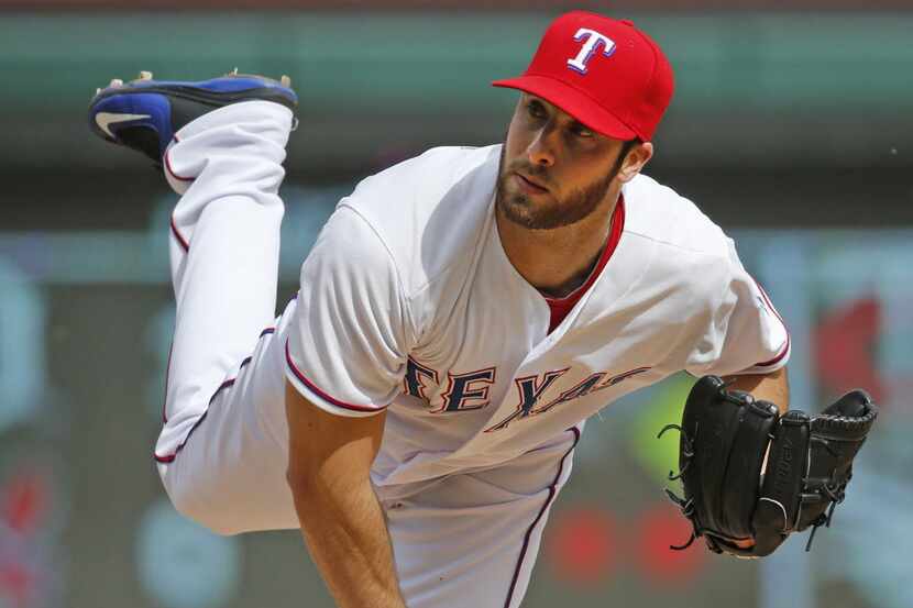 Texas Rangers relief pitcher Anthony Bass is pictured during the Houston Astros vs. Texas...