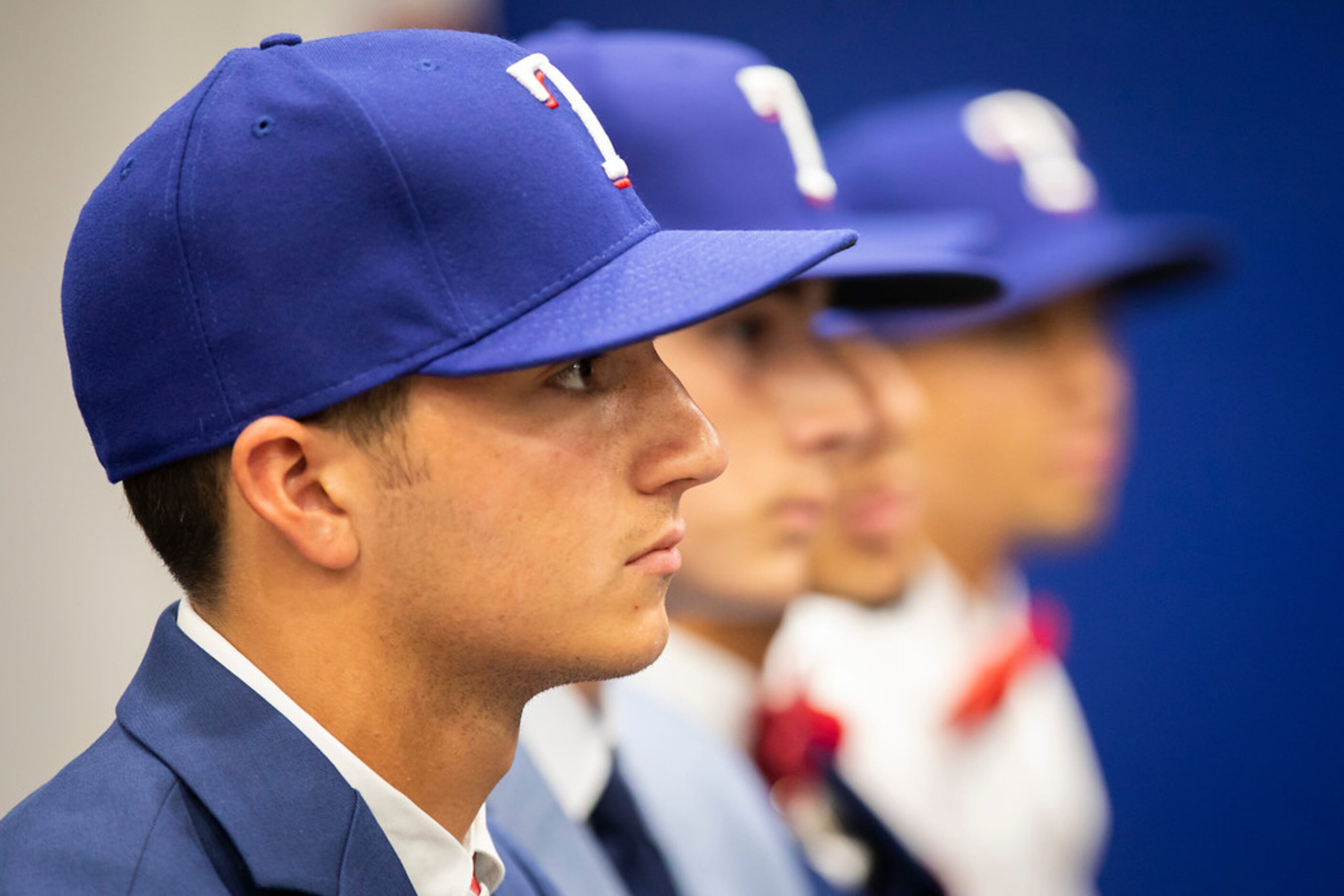 Texas Rangers 1st round pick, pitcher Cole Winn of Orange Lutheran (CA) High School, waits...