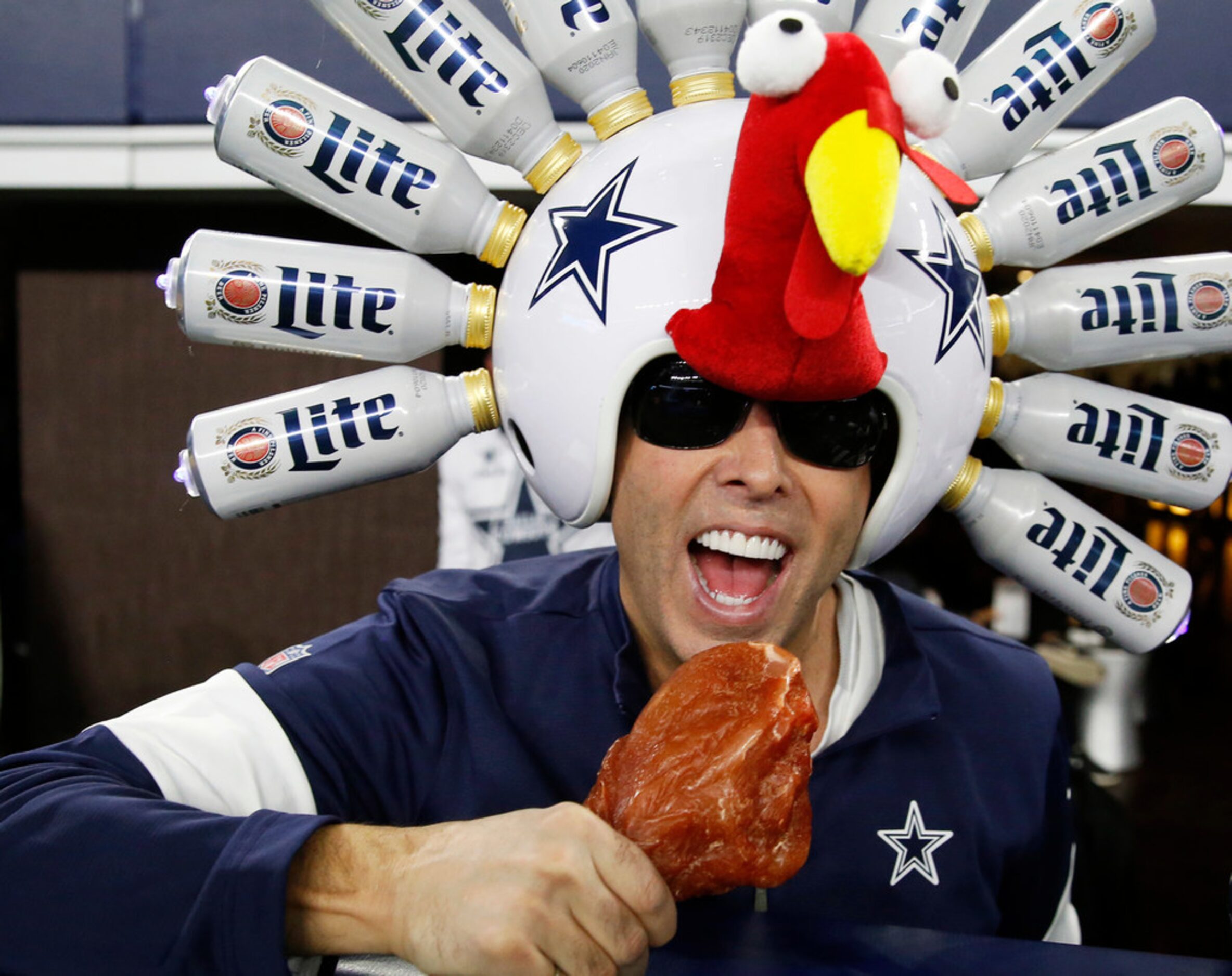 Dallas Cowboys fan Gregg Wilson poses for a photo before a game against the Buffalo Bills at...