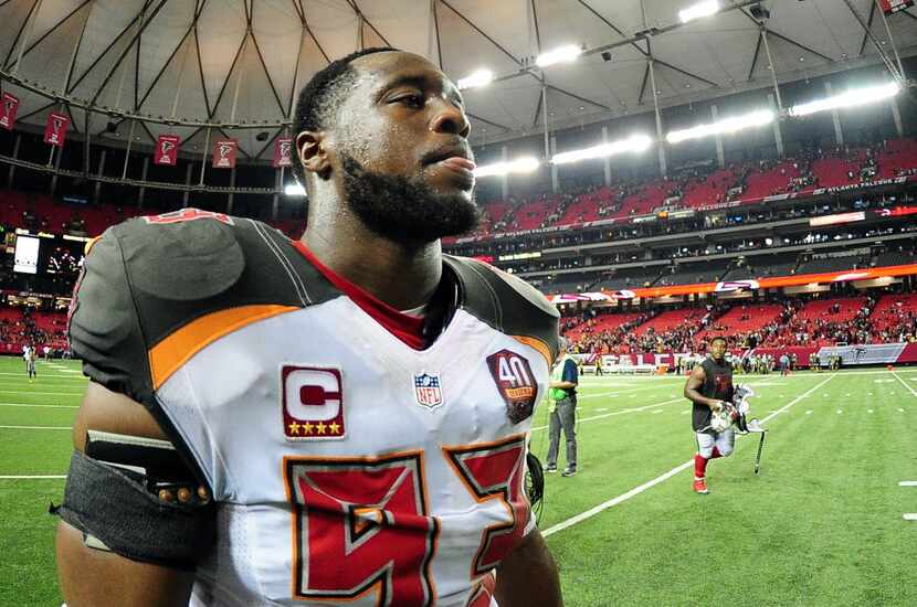 ATLANTA, GA - NOVEMBER 01:  Gerald McCoy #93 of the Tampa Bay Buccaneers walks off the field...