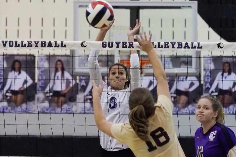 Denton Guyer's Rachel Tullos (8) is pictured in a match against Keller Timber Creek in 2017....