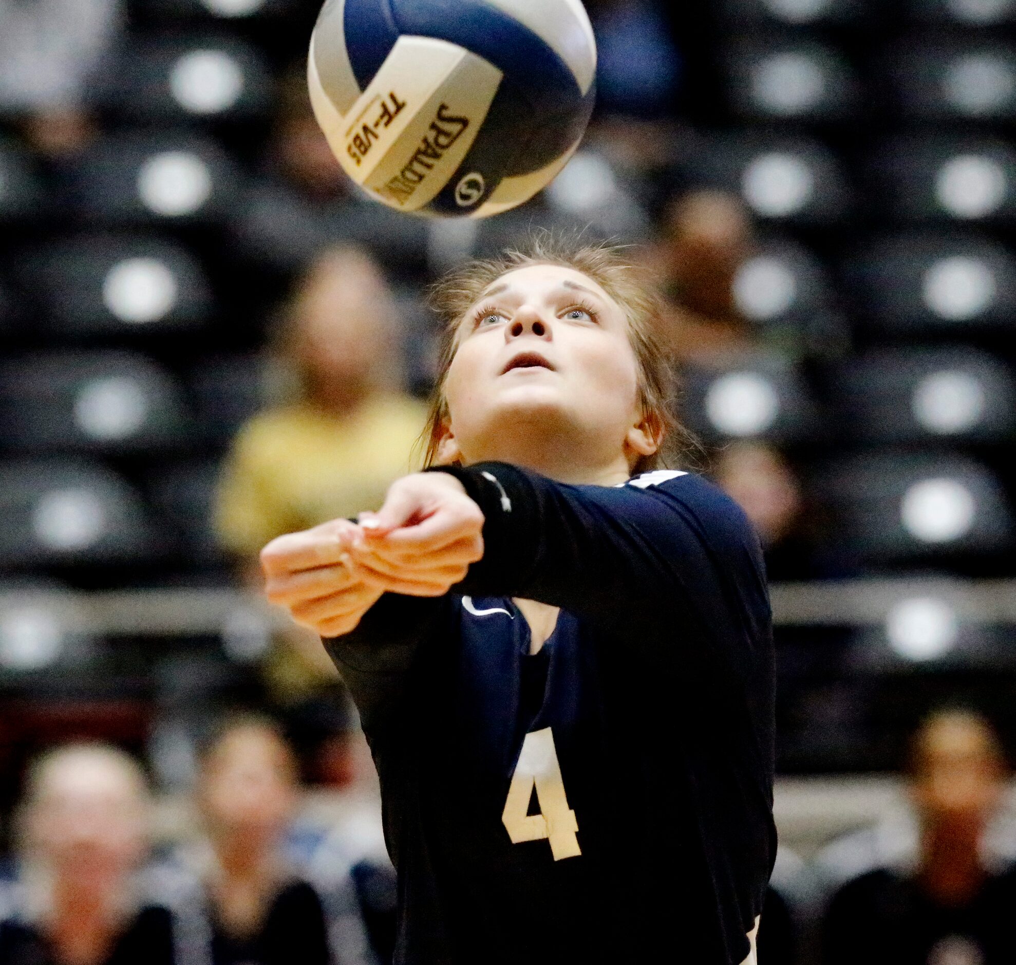 Keller defensive specialist Landry McEachern (4) makes a pass during game two as Keller High...