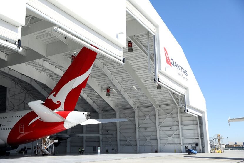 Qantas A380 in the new Qantas LAX Hangar, January 27, 2017. (Matt Sayles/AP Images for Qantas)