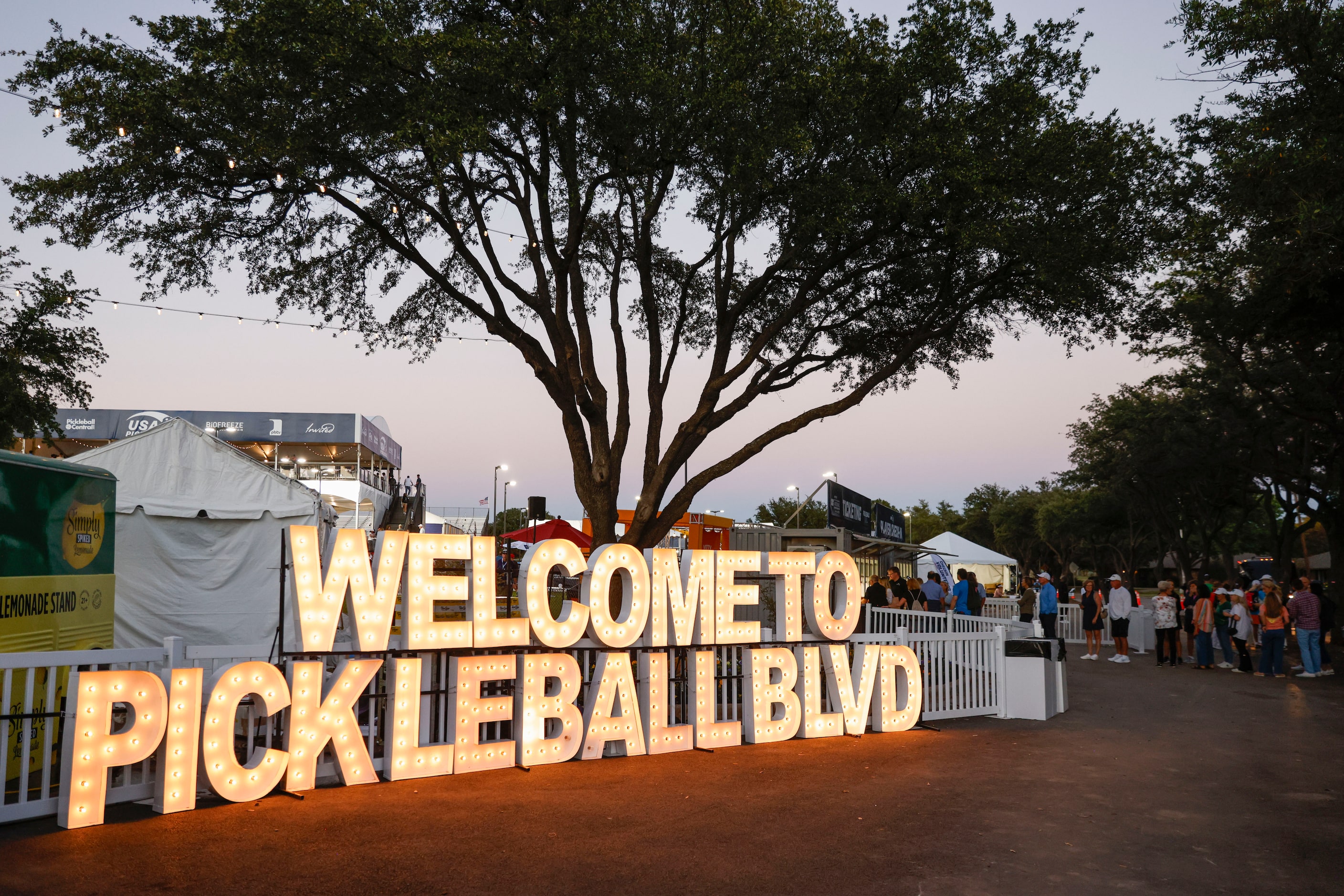 Decor in front of the main entrance of USA Pickleballl National Championship on Tuesday,...