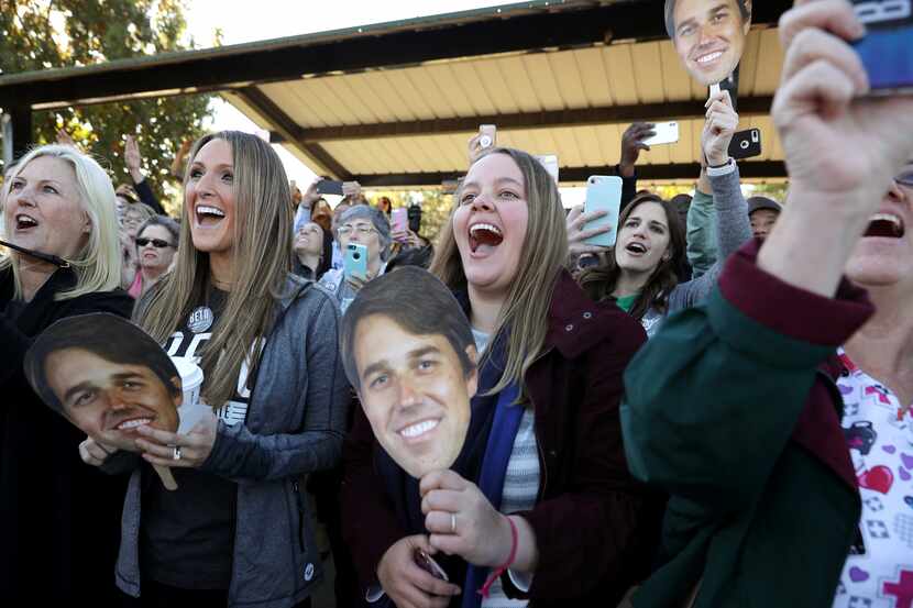 Supporters U.S. Senate candidate Beto ORourke's arrival at a campaign rally on Nov. 2 at...