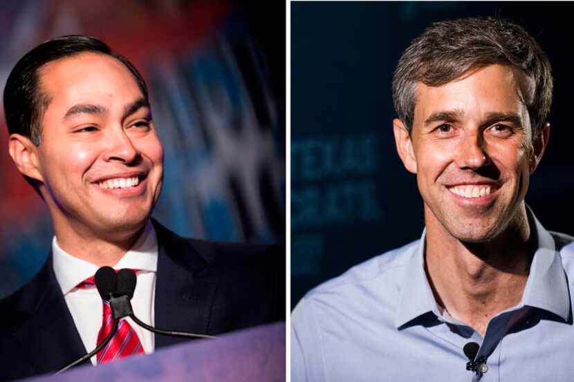 Texans Beto O'Rourke, right, and Julian Castro have topped seven figures in their pursuit of...