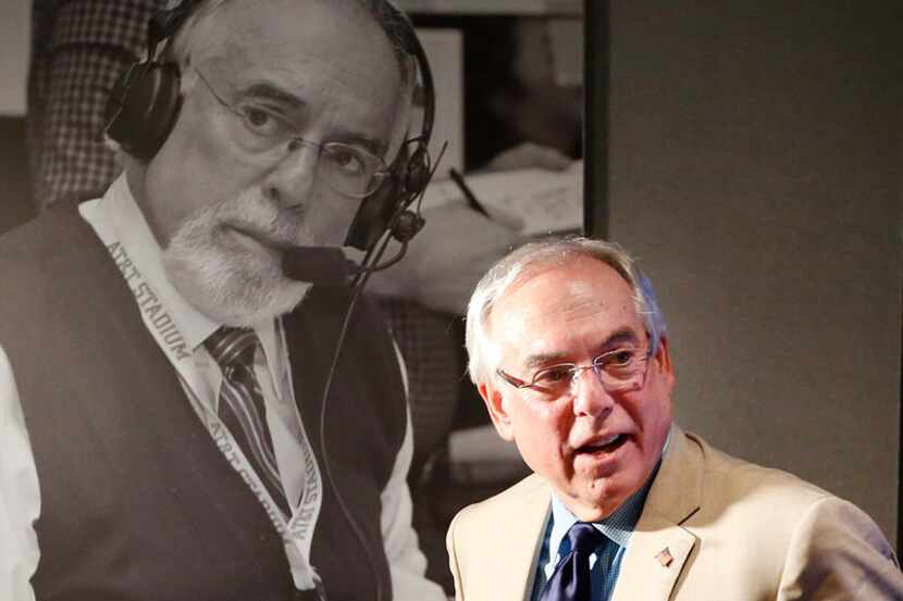Old photos of radio broadcaster Brad Sham (pictured) adorn the Cowboys home radio booth as...