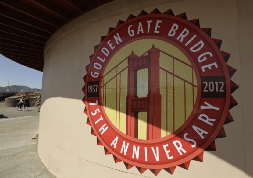 A logo marking the 75h anniversary is painted on the restored Round House at the Golden Gate...