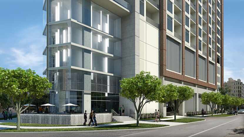  The 15-story apartment tower is planned at Carlisle and Vine streets in Uptown. (GDA)