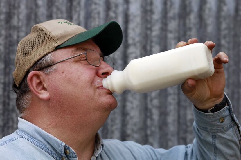 Robert Hutchins drinks raw goat's milk on his ranch, Rehoboth Ranch, close to Greenville. A...