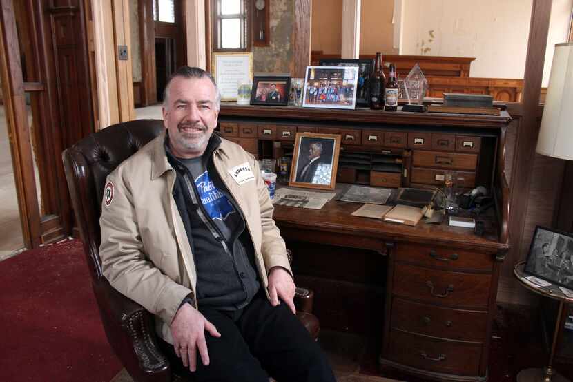 In this March 24, 2014 photo Jim Haertel sits at the desk of Frederick Pabst, who started...
