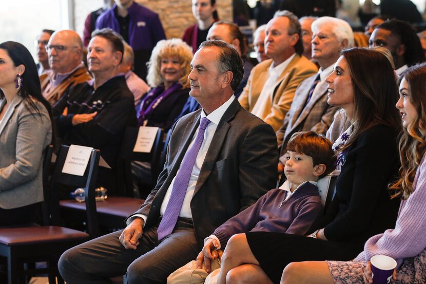 Texas Christian University's head football coach, Sonny Dykes, speaks at a news conference...