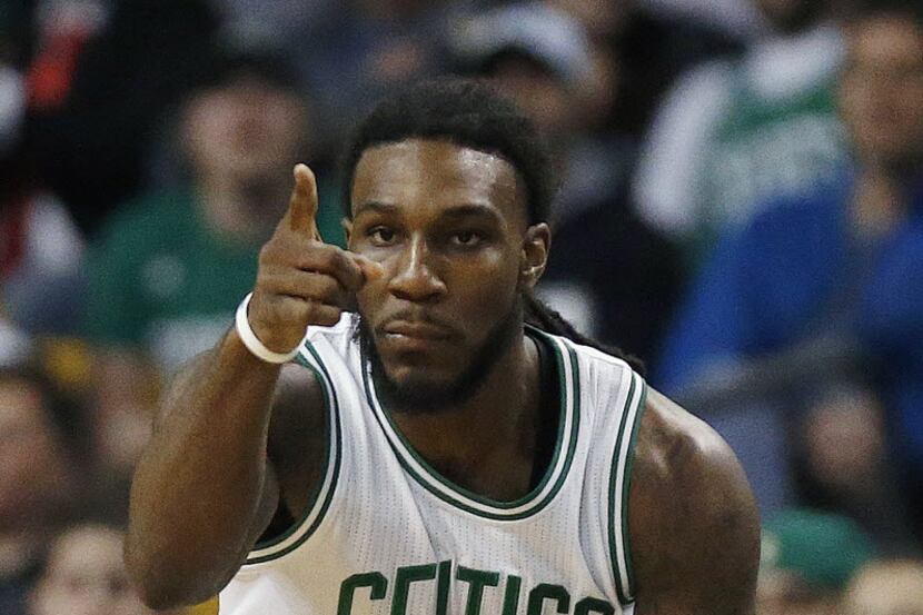 Boston Celtics' Jae Crowder celebrates a basket during the fourth quarter of an NBA...