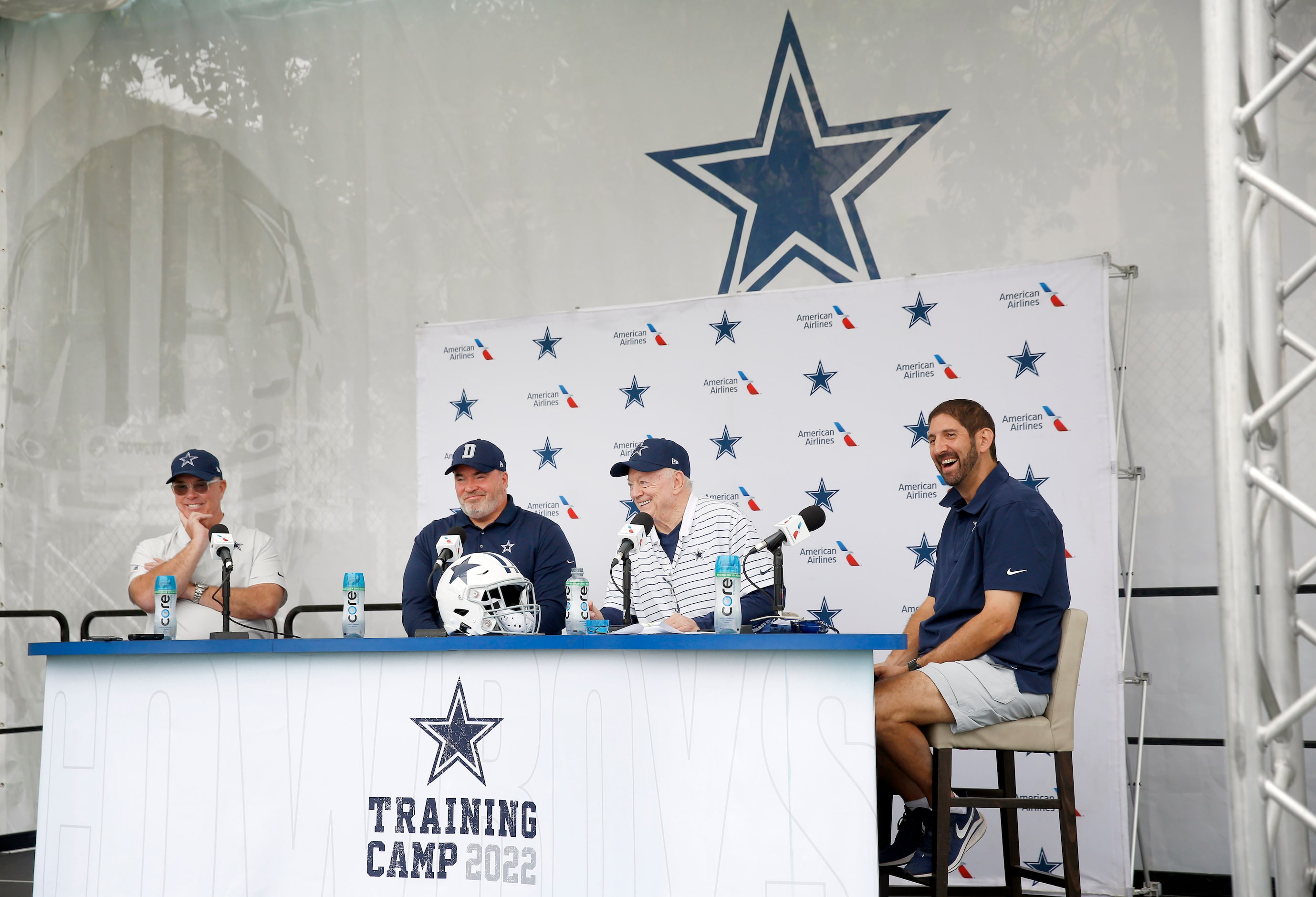 (from left, on stage) Dallas Cowboys COO/Executive Vice President Stephen Jones, Head Coach...