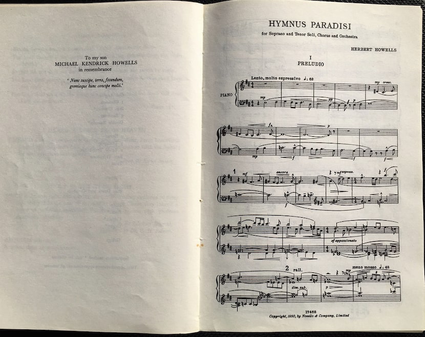 Dedication and first page of Herbert Howells' 'Hymnus Paradisi'