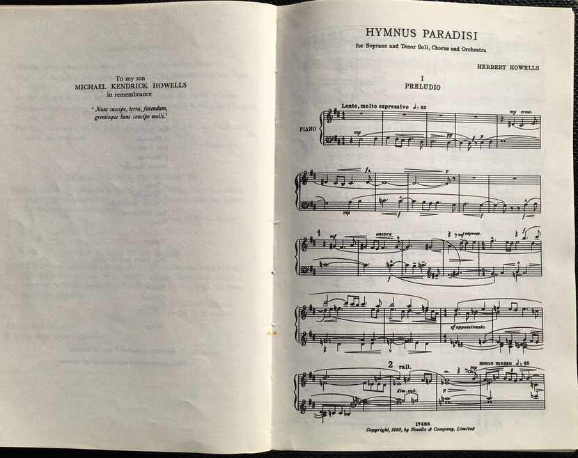 Dedication and first page of Herbert Howells' 'Hymnus Paradisi'