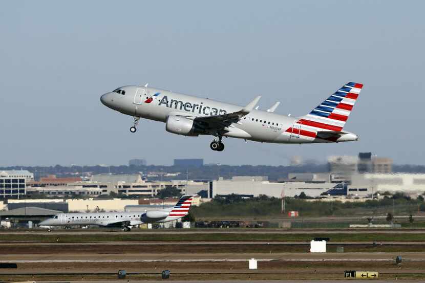 American Airlines plane taking off at Dallas/Fort Worth International Airport on November...