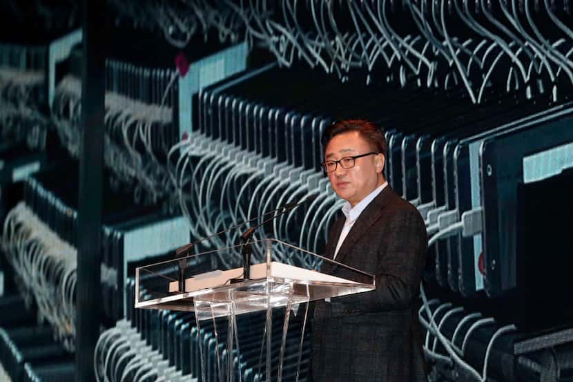 Samsung Electronics's mobile president Koh Dong-jin speaks during a press conference at its...