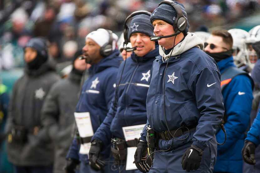 Dallas Cowboys head coach Jason Garrett looks on from the sidelines during the first half an...