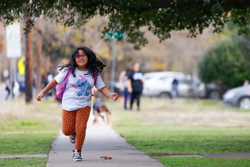 Webb Elementary student Evelyn Balderas runs towards La Tiendita for her after-school snack...