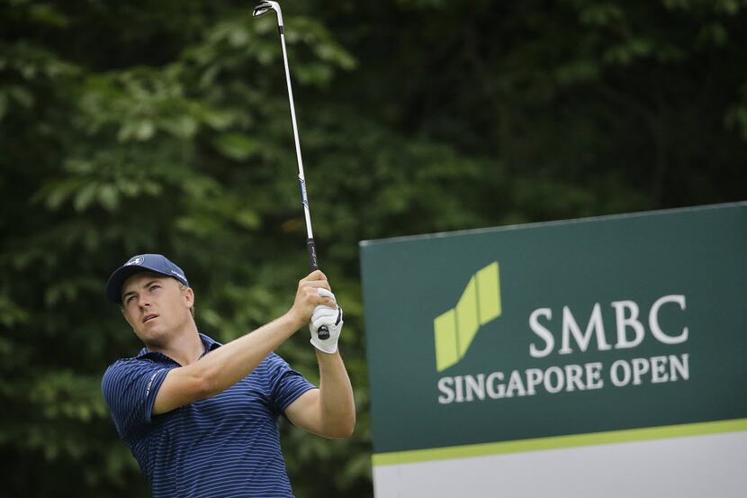 Jordan Spieth of the United States tees off on the second hole during the final round of the...
