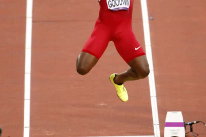 USA's Marquise Goodwin competes in the long jump at Olympic Stadium at the London 2012...
