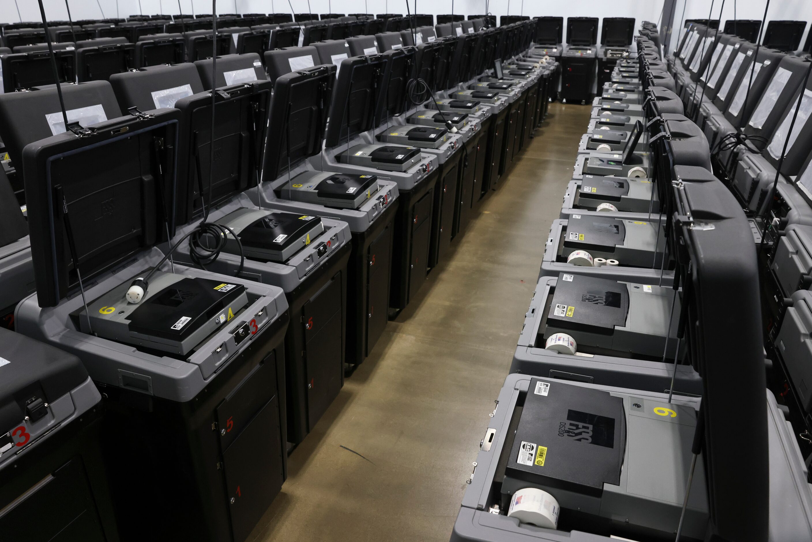 Rows of vote tabulators, Thursday, Oct. 6, 2022 at Dallas County Election Center in Dallas.