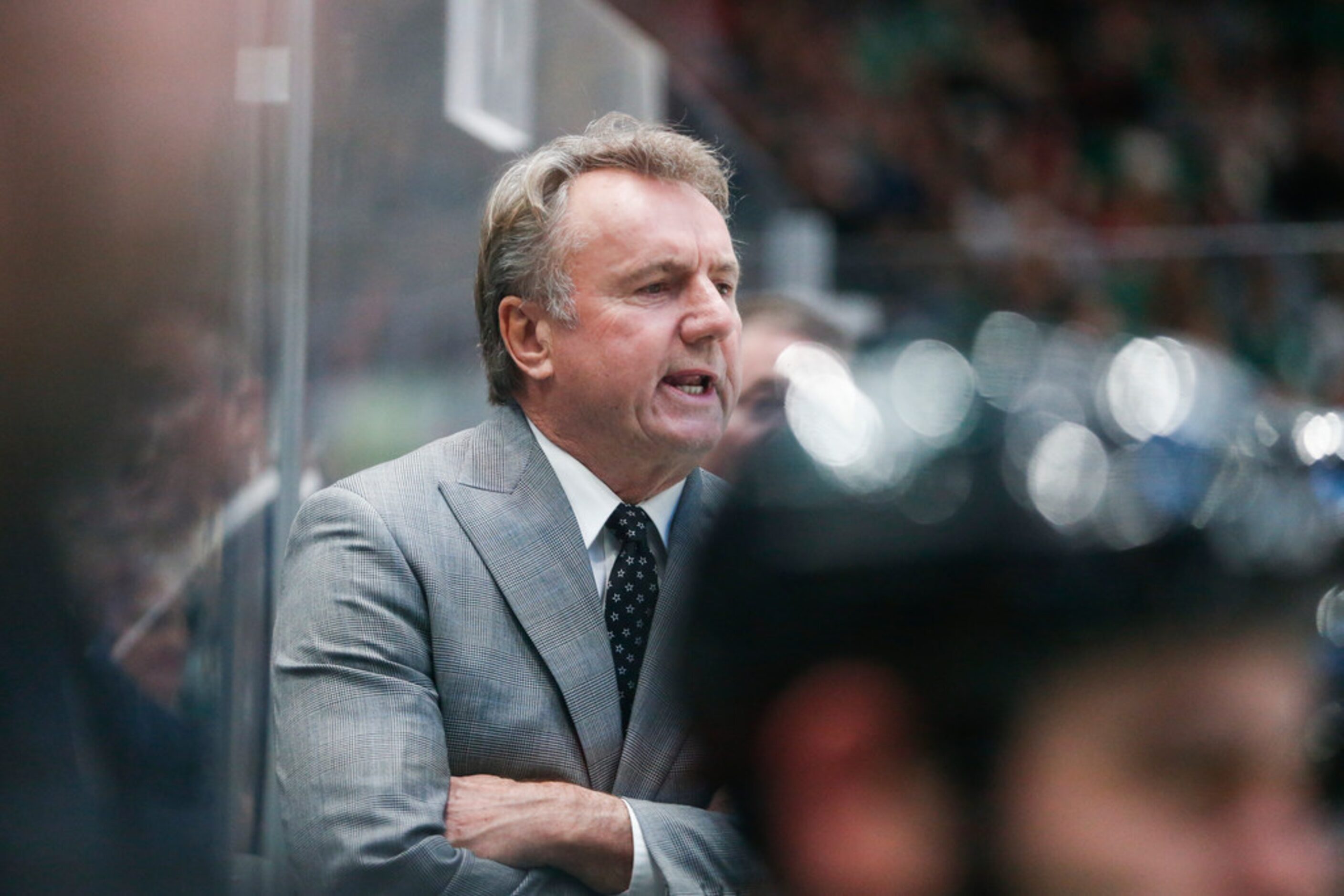 Dallas Stars interim head coach Rick Bowness is seen during the second period of a National...