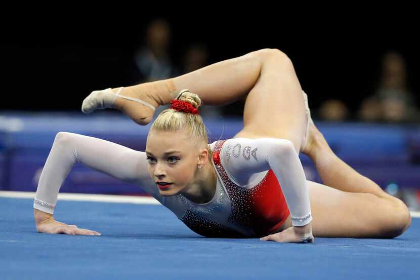 Alyssa Baumann competes in the floor exercise during the U.S. women's gymnastics...