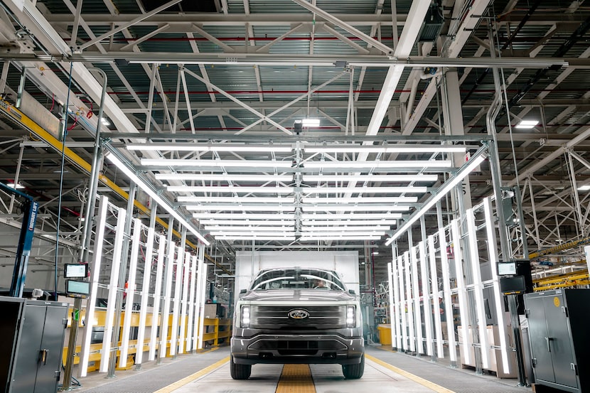 Ford's Rouge Electric Vehicle Center uses autonomous guided vehicles to move F-150 Lightning...