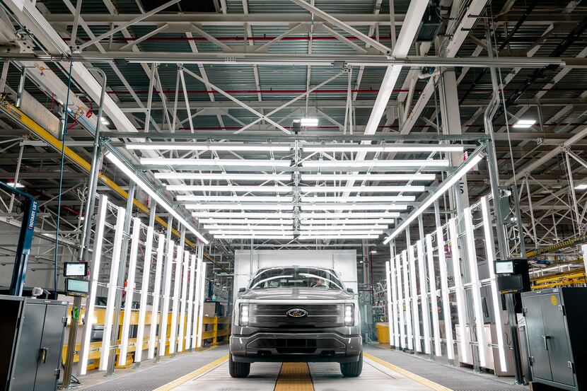 Ford's Rouge Electric Vehicle Center uses autonomous guided vehicles to move F-150 Lightning...