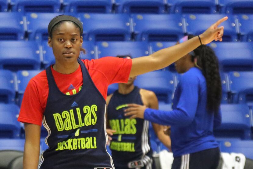 Dallas Wings guard Kaela Davis is pictured during Dallas Wings training camp at UTA's...