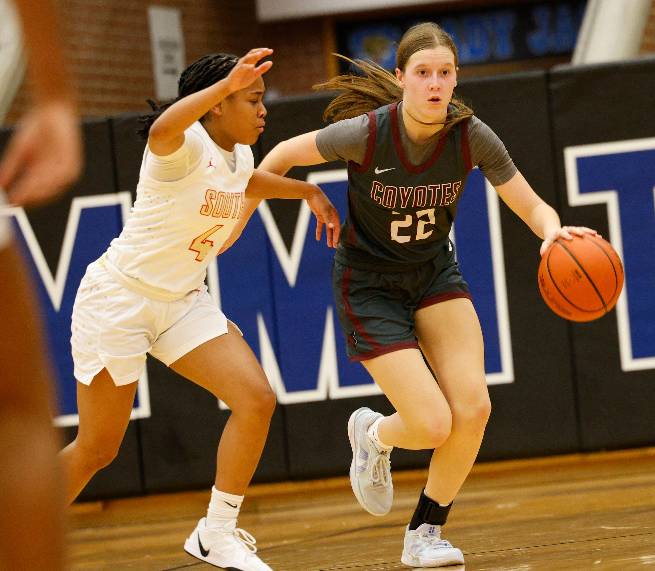 during the first half of a high school basketball game in Mansfield Spring Creek Girls...