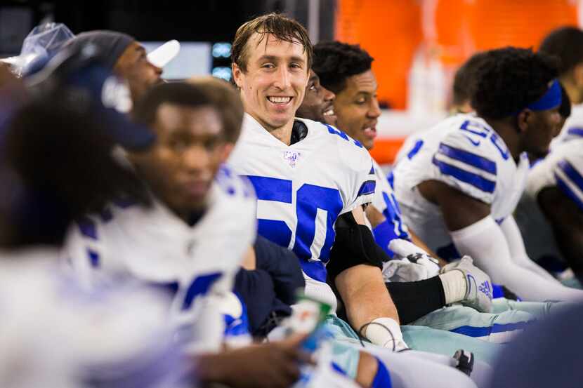 Dallas Cowboys outside linebacker Sean Lee (50) smiles on the sideline during the fourth...