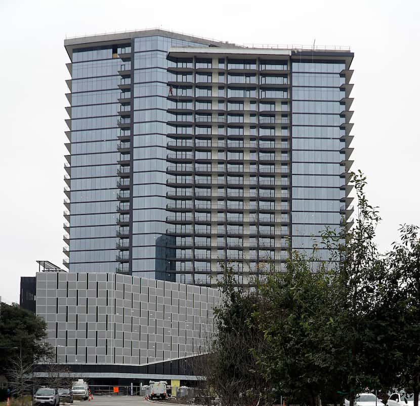 The Eastline Residences apartment tower is under construction at 6050 N. Central Expressway...
