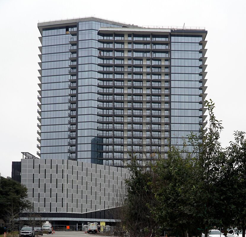 The Eastline Residences apartment tower is under construction at 6050 N. Central Expressway...