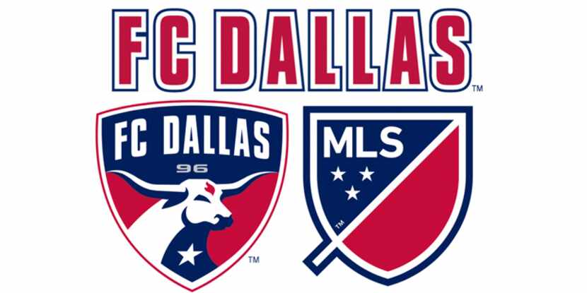 FC Dallas wordmark (top), primary badge (left), and MLS recolor badge (Right).