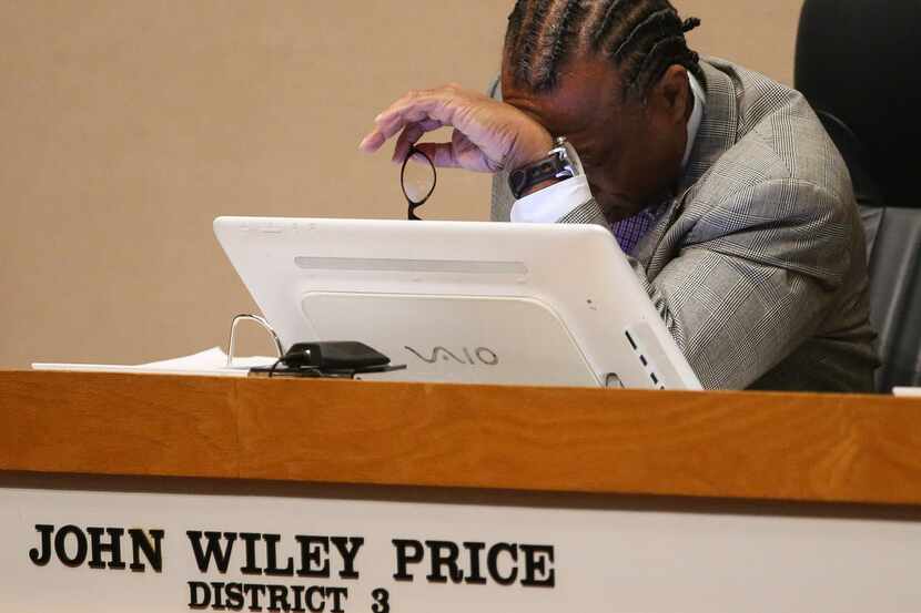 District 3 Commissioner John Wiley Price listens during a meeting of The Dallas County...