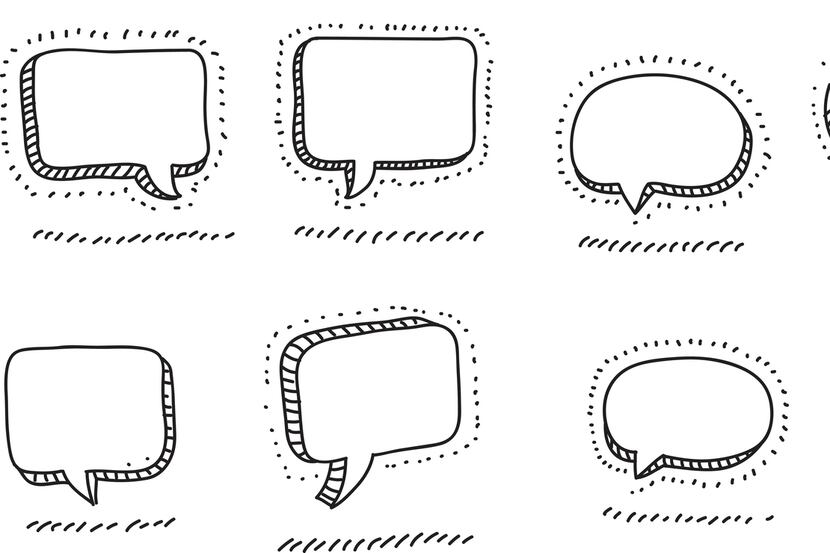 Vector hand drawn speech bubbles on white