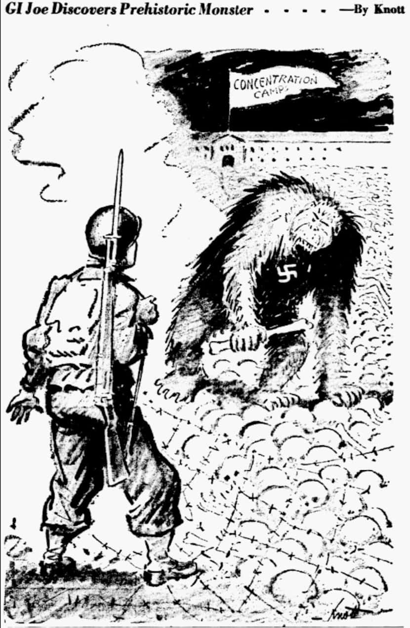 Cartoon featured in the April 21, 1945 edition of The Dallas Morning News.