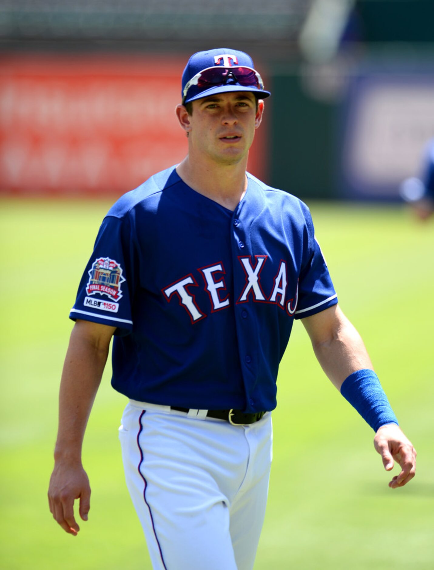 ARLINGTON, TEXAS - AUGUST 20:  Nick Solak #15 of the Texas Rangers before game one of a...