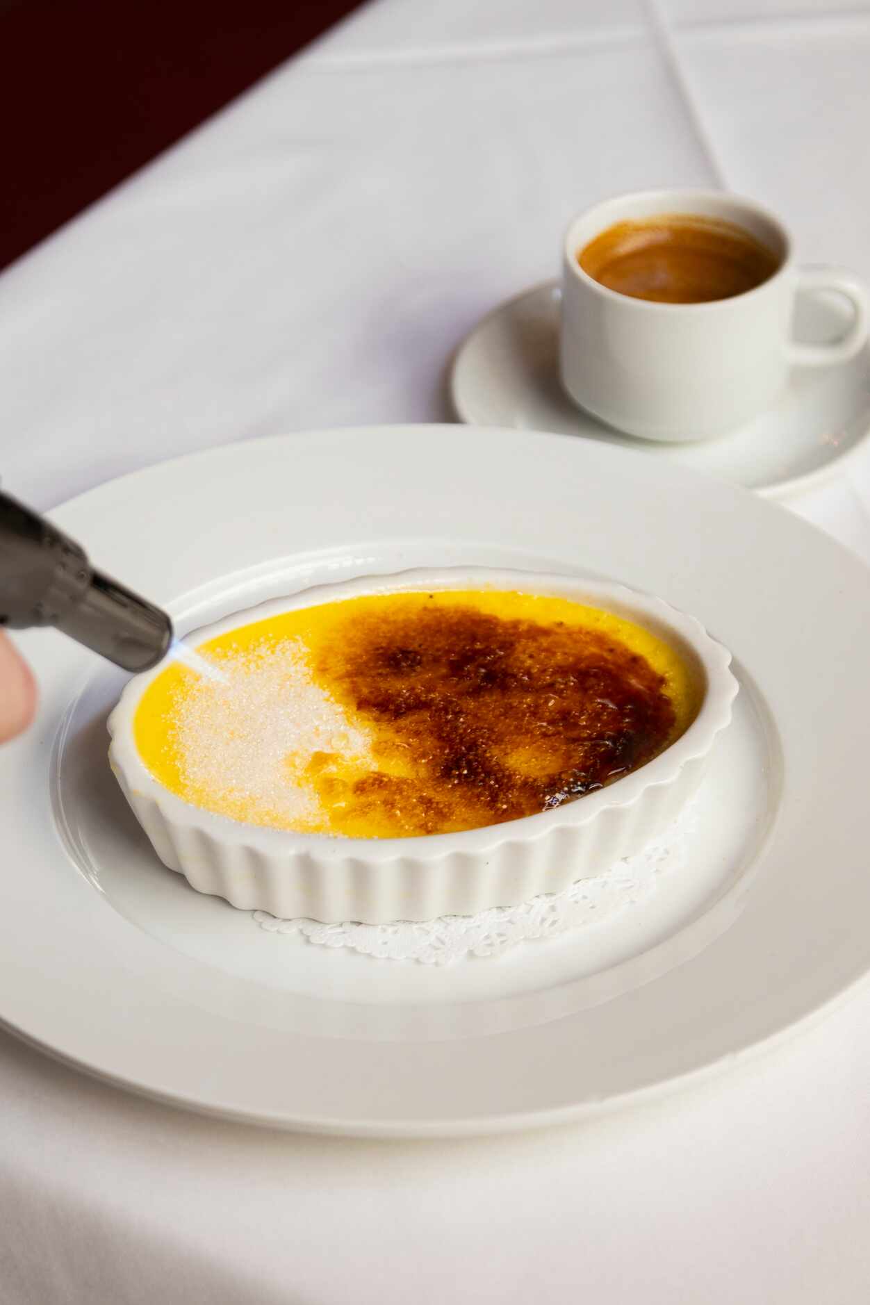 Crème brûlée with espresso is a classic way to end dinner at St. Martin's Wine Bistro in...