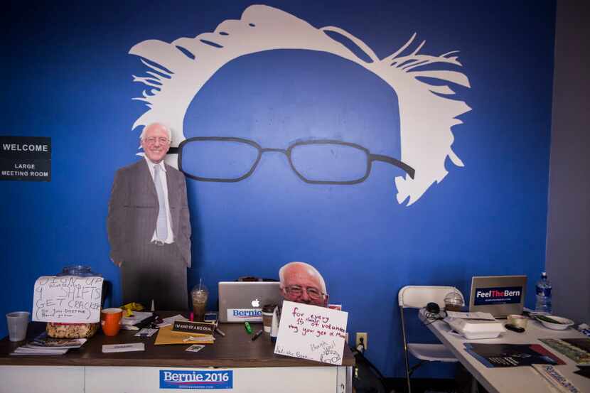  A painting of Sen. Bernie Sanders, a Democratic presidential hopeful, at Sanders' campaign...