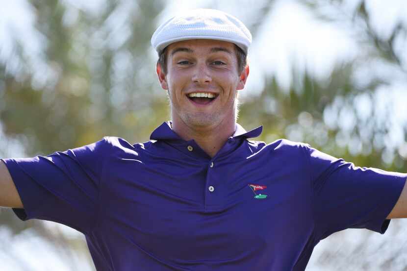 ABU DHABI, UNITED ARAB EMIRATES - JANUARY 21:  Bryson DeChambeau of the United States reacts...