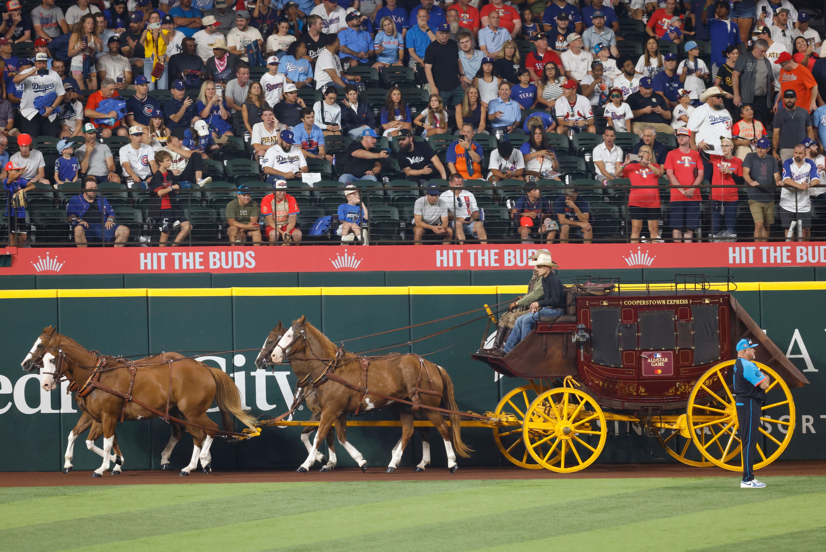 Former Texas Rangers third baseman Adrian Beltre arrives in the “Cooperstown Express” to...