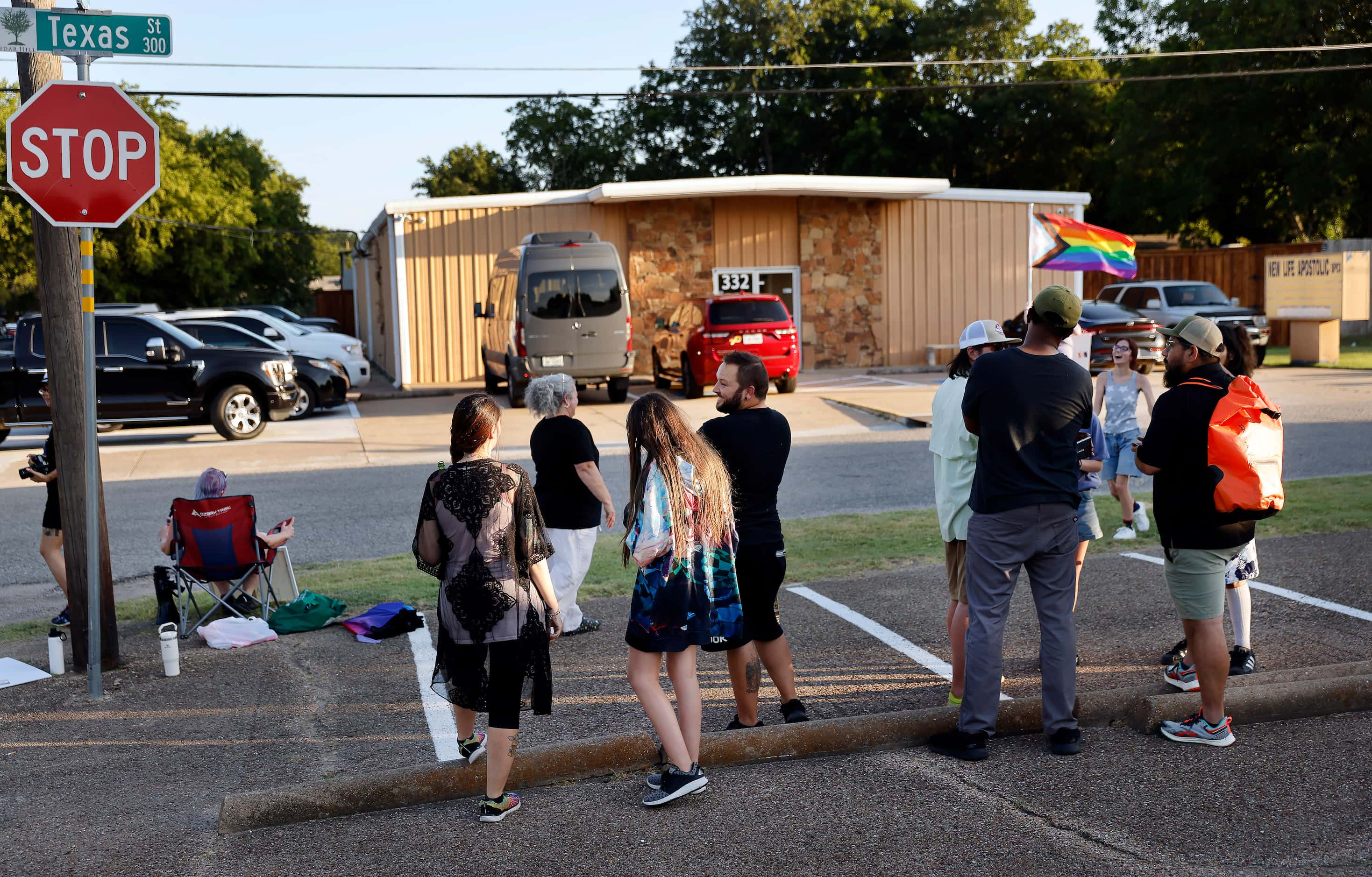 Protestors, including those with No Hate In Texas, chanted and yelled at New Independent...