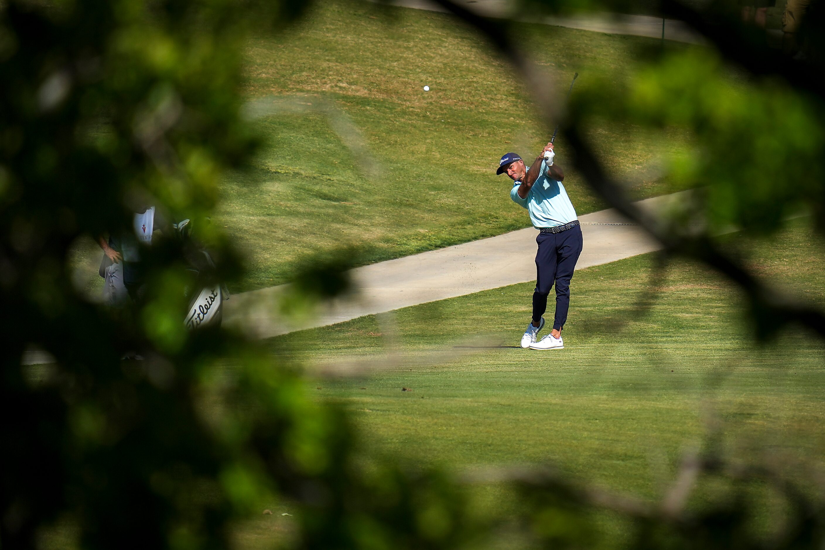 Sam Saunders hits from the fairway on the 18th hole during the final round of the Korn Ferry...